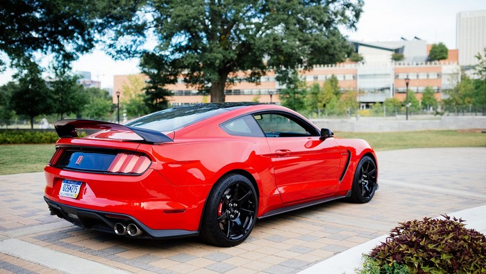 Red Ford Mustang Shelby GT350 parked outdoors