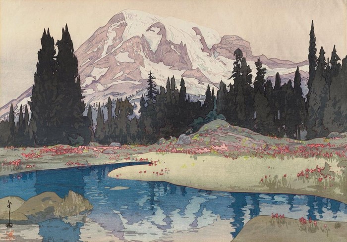 Mount Rainier and Meadow with Stream by Hiroshi Yoshida