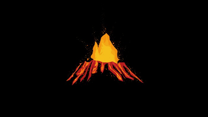 Minimalist artwork of a red and yellow volcano