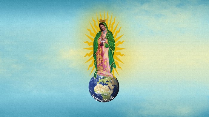 Virgin Mary on Earth with Sunburst