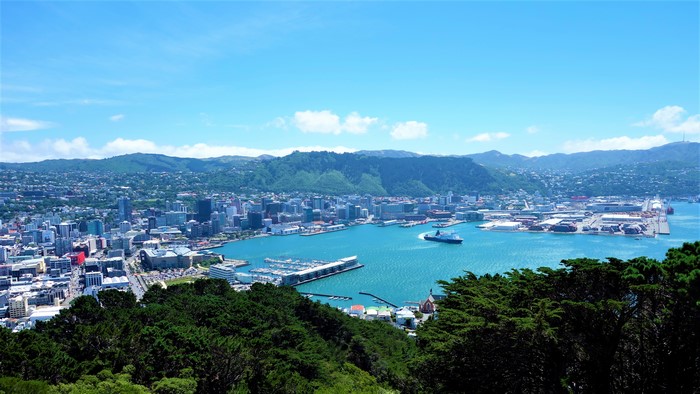 Wellington, New Zealand cityscape and harbor