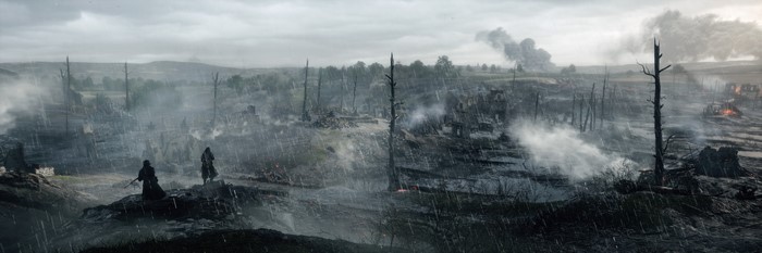 Soldiers in a war-torn landscape from Battlefield 1