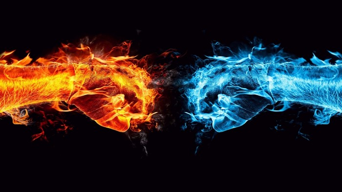 Fire and Ice Fists Colliding