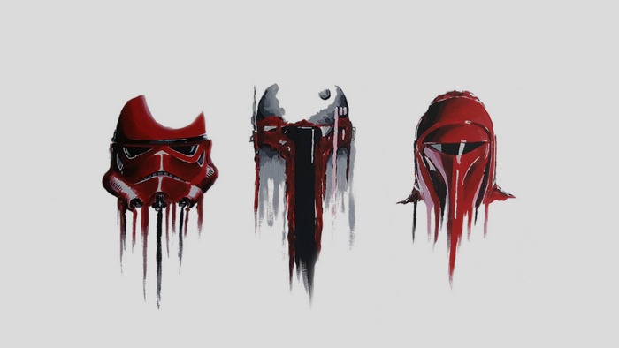 Star Wars Stormtrooper and Mandalorian Helmets Artwork
