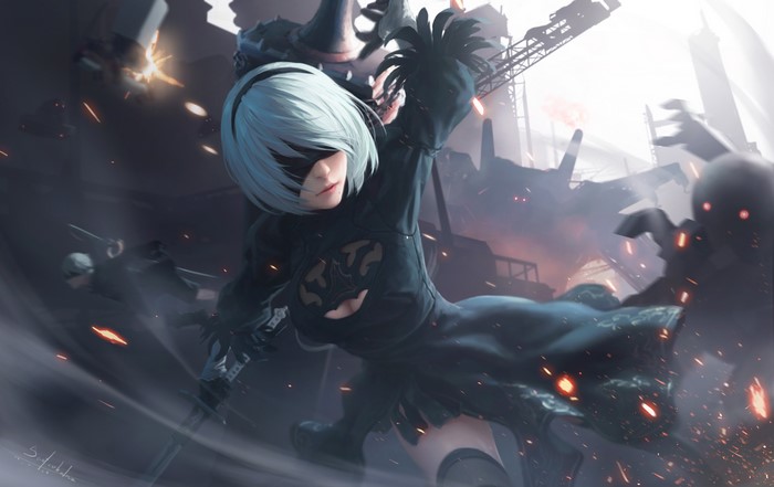 2B from Nier: Automata in battle