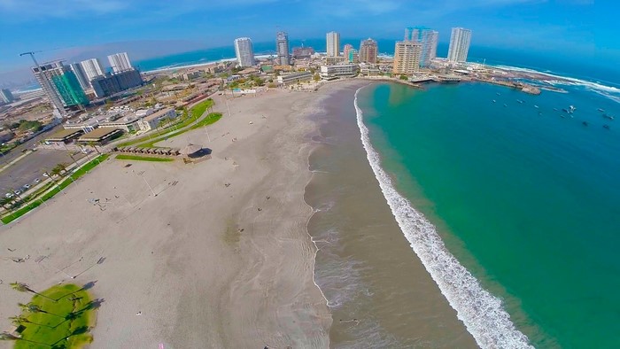 Aerial view of Iquique beach and cityscape, Chile