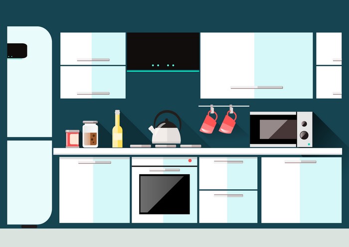 Modern kitchen interior with appliances and cabinets