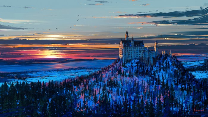 Neuschwanstein Castle at Sunset in Bavaria