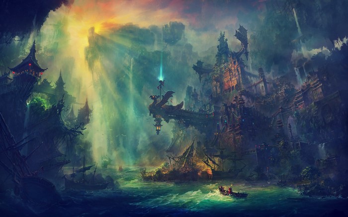 Mystical Ruined City Illuminated by Magical Light