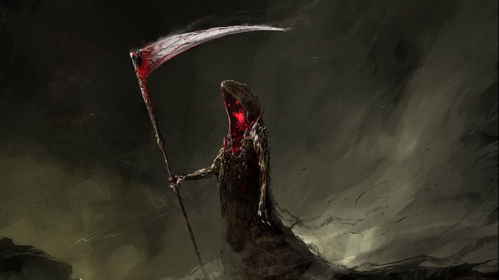 Grim Reaper with bloody scythe