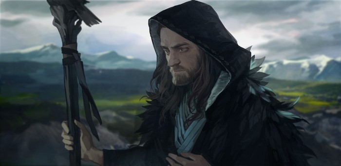 Medivh from Warcraft holding a staff