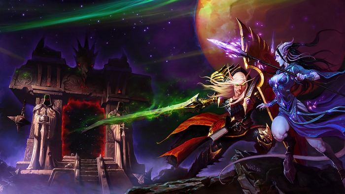 Blood Elf Warrior and Night Elf from World of Warcraft