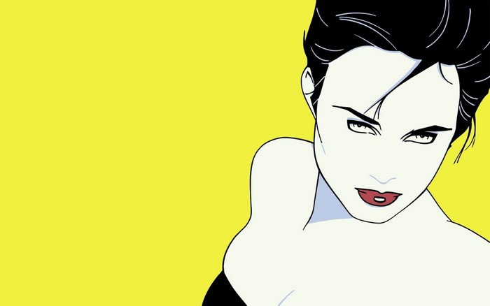 Woman in Patrick Nagel Style on Yellow Background