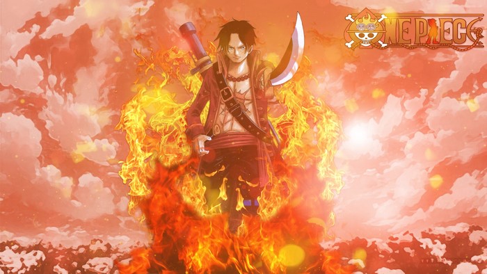 Portgas D. Ace from One Piece surrounded by fire