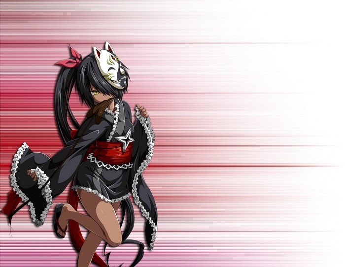 Anime girl with fox mask and black hair