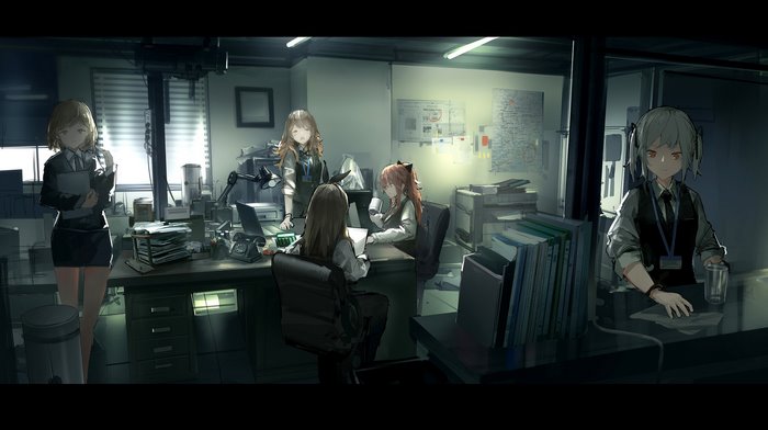 Anime girls working in an office