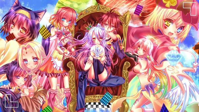 No Game No Life characters on throne