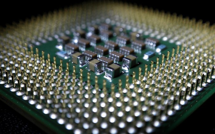 Close-up of a computer CPU processor with pins