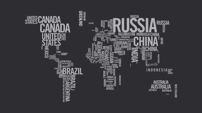 Typography World Map with Country Names