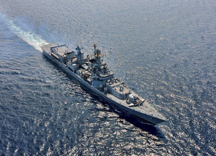 Indian Navy INS Delhi class destroyer at sea