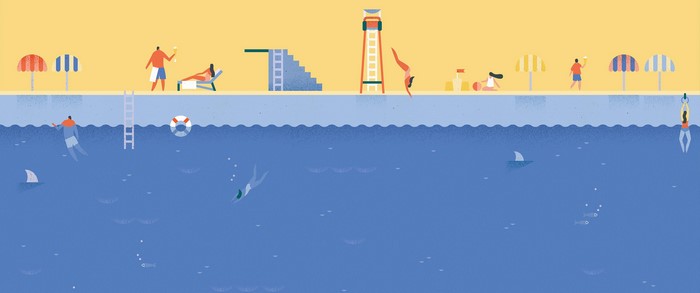 People enjoying a summer day at the swimming pool