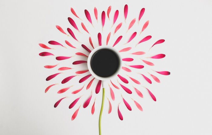 Coffee cup with flower petals