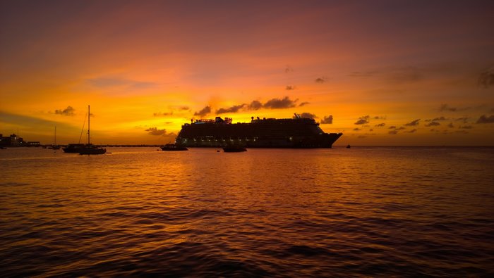 Cruise ship at sunset in Cancun