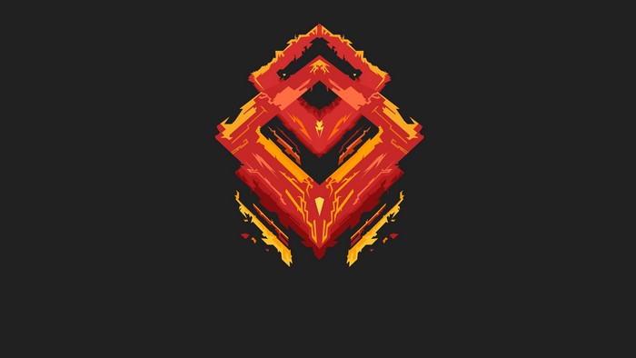 Abstract red and yellow geometric design on black