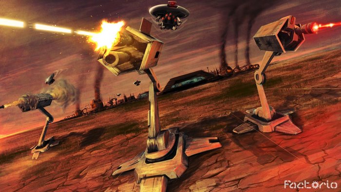 Factorio turrets firing at enemy forces