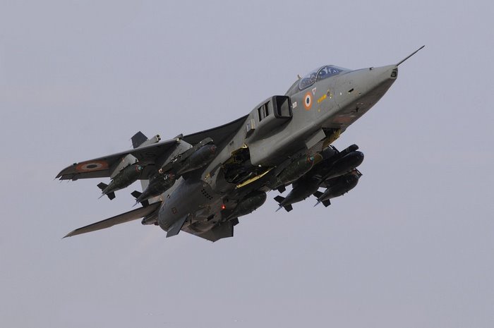 Indian Air Force SEPECAT Jaguar fighter jet with bombs