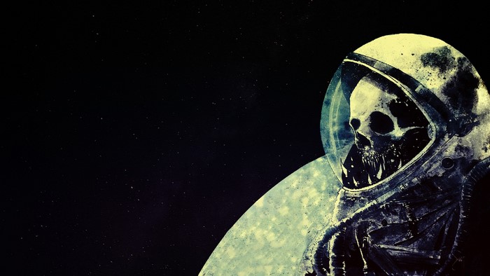 Creepy astronaut skull in space