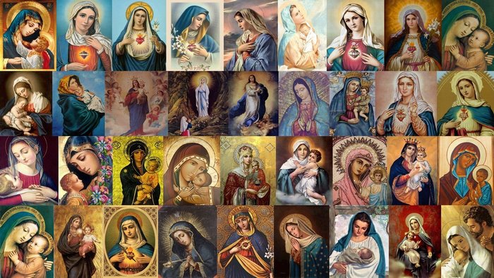 Collage of Virgin Mary and Child Jesus paintings