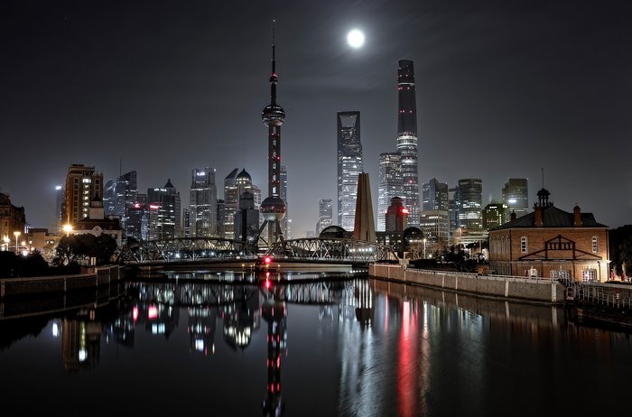 Shanghai skyline at night with Oriental Pearl Tower