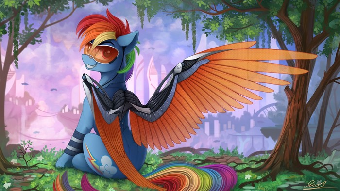 Rainbow Dash from My Little Pony in a forest