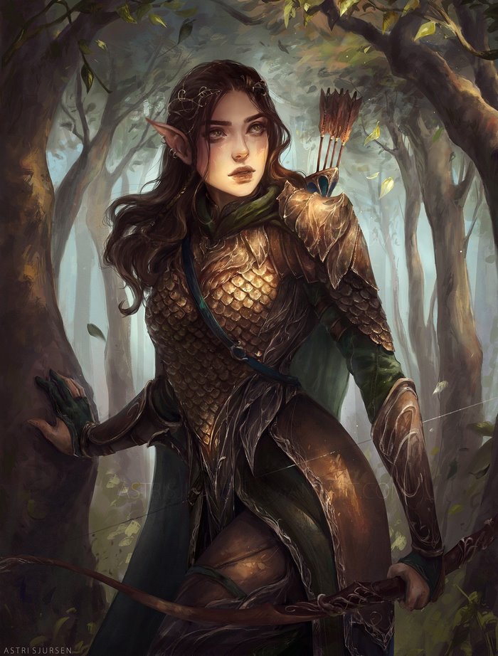 Elf warrior archer in a forest