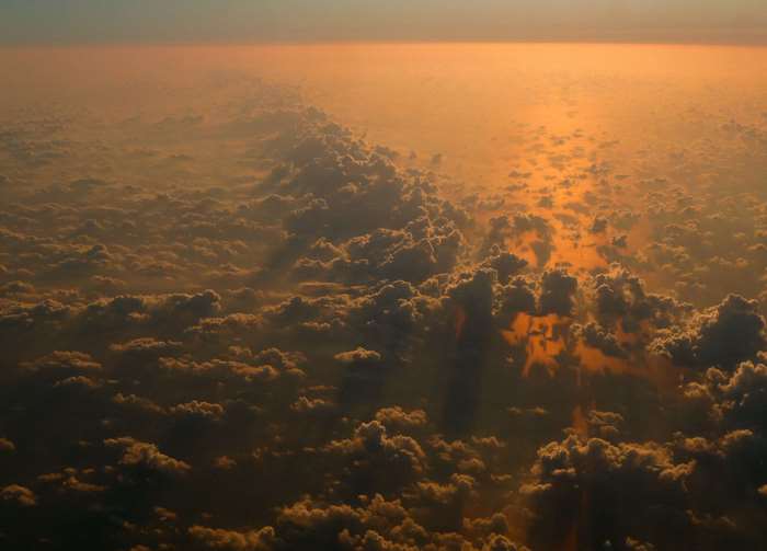 Aerial view of clouds at sunrise or sunset