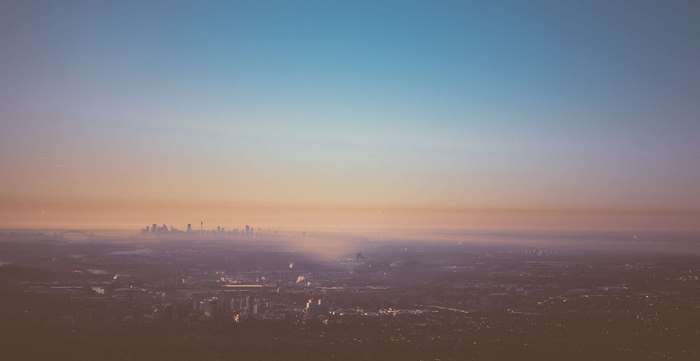 Sydney 4K panorama with city skyline in haze