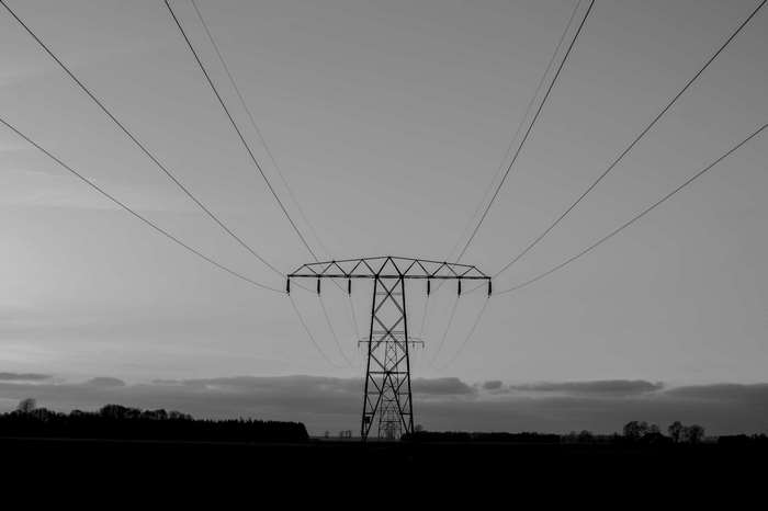 Electricity pylon in black and white 4K