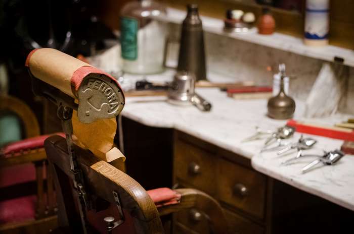 Vintage Barber Chair with Fedora Attachment