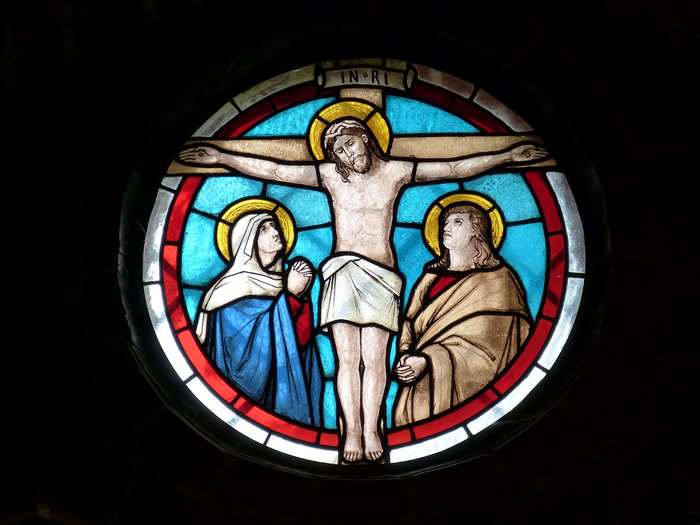 Stained Glass Crucifixion Scene with Jesus 4K