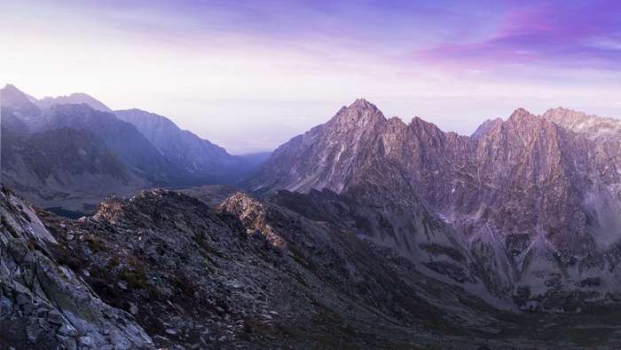 Mountain range landscape with purple sky 4K