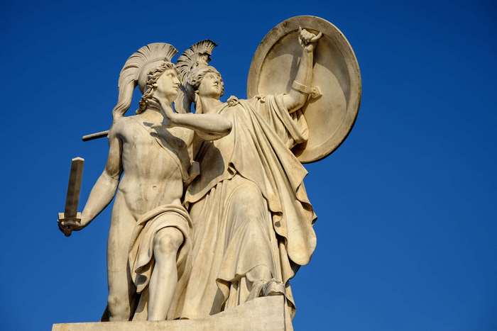 Statue of Athena and a warrior on a bridge in Berlin
