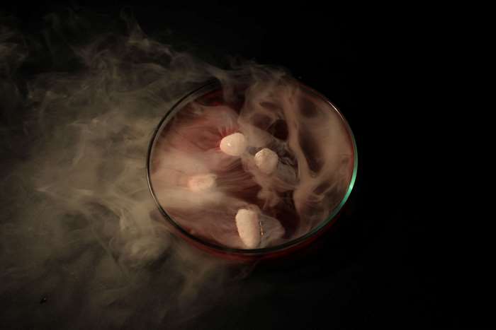Colored smoke in a petri dish