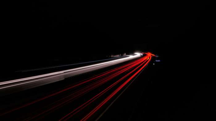 Light trails on a highway at night