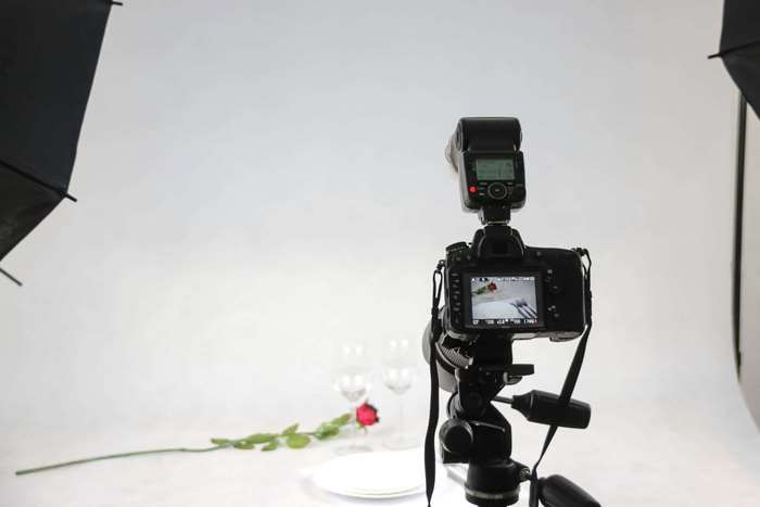 DSLR camera set up for studio photography