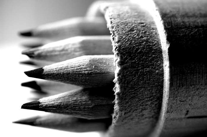 Macro shot of sharpened pencils in a holder