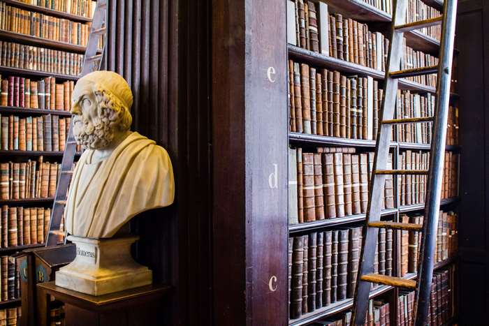 Bust of Homer in a library with ladder