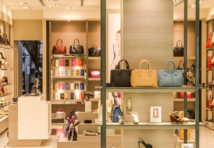 Luxury handbag and shoe boutique showcase