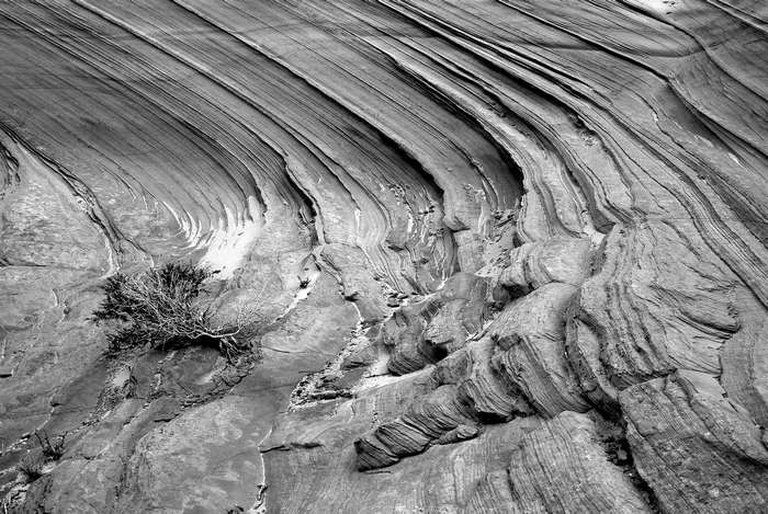 Black and white desert sandstone rock formations