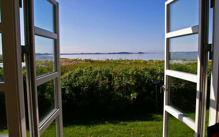 View of the Baltic Sea from an open window